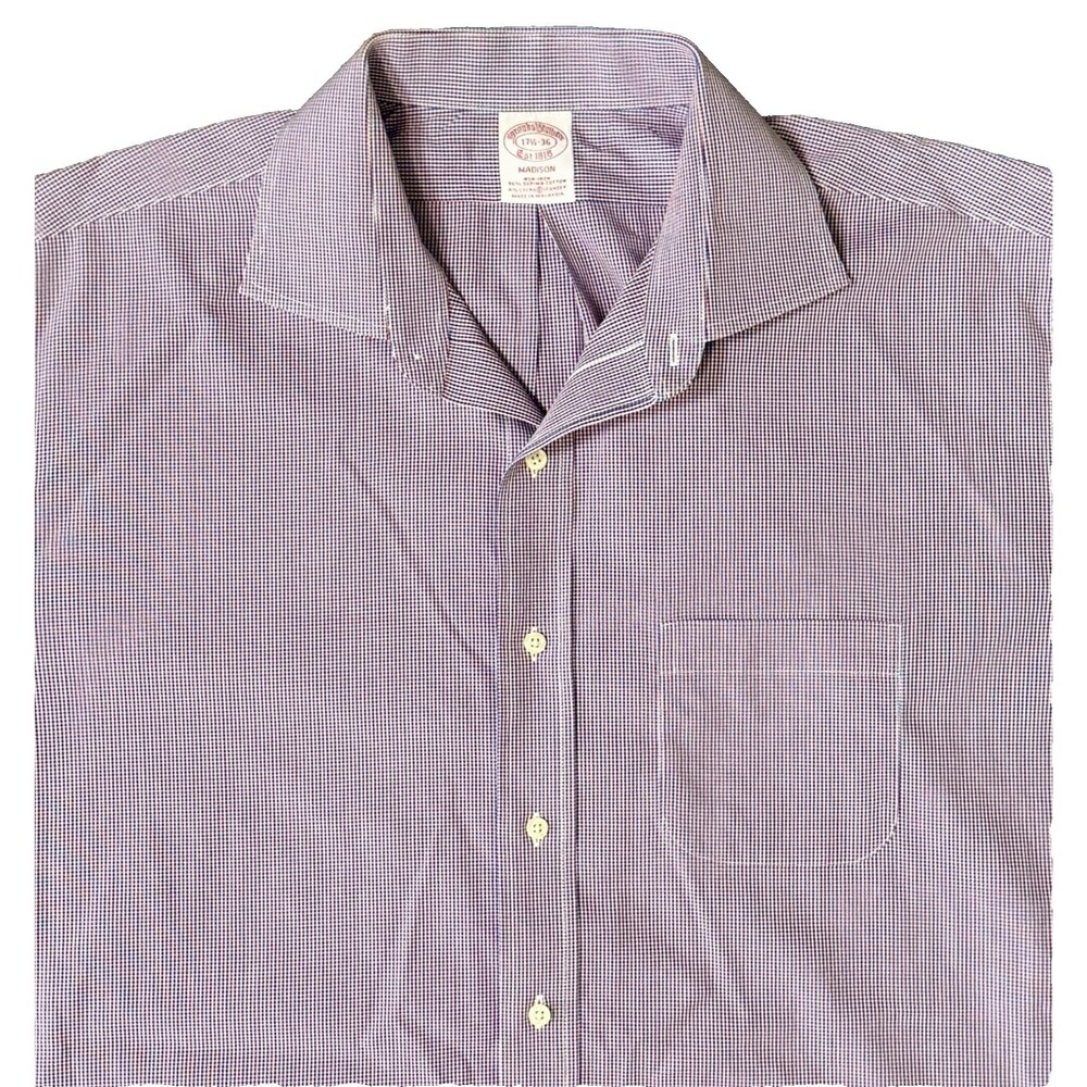Brooks Brothers Men’s Red Blue Plaid Traditional Supima Dress Shirt Size 17.5-36